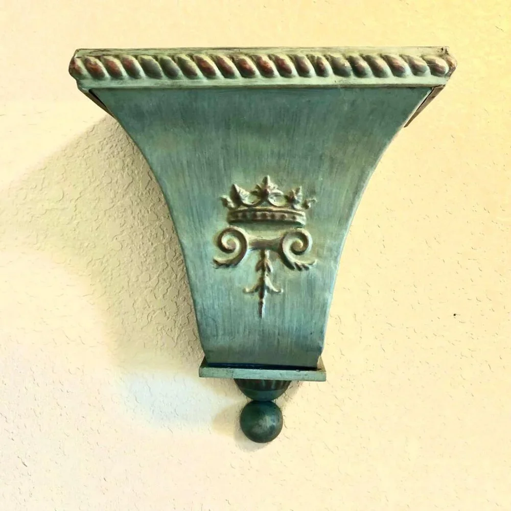 NWT ALEXANDRA'S ACCENTS Pair Regal Crown Motif Wall Sconces French Blue Copper